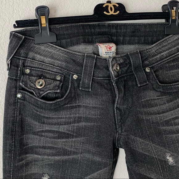 True religion Swarovski Crystal flap pocket distressed denim jeans - Picture 6 of 17
